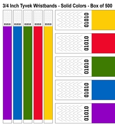 3/4 Inch Tyvek Wristbands - Solid Colors - Box of 500 
