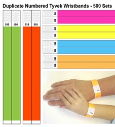 Duplicate Numbered 3/4" Tyvek Wristbands - 500 Sets 